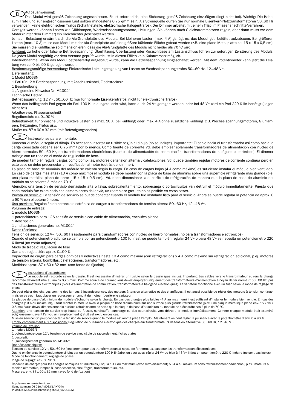 De f | Kemo Electronic M063N User Manual | Page 2 / 4