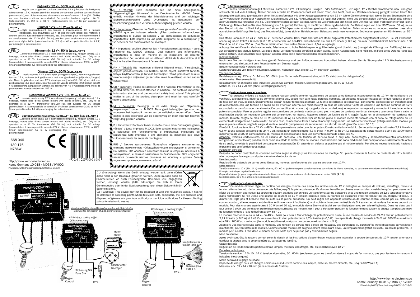 Kemo Electronic M063 User Manual | 2 pages