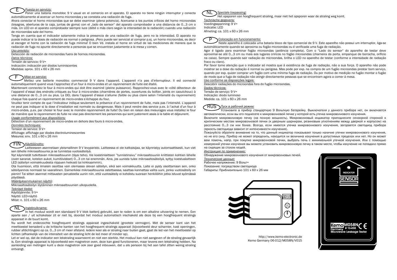 Fin e f, Nl rus p | Kemo Electronic M058N User Manual | Page 2 / 2