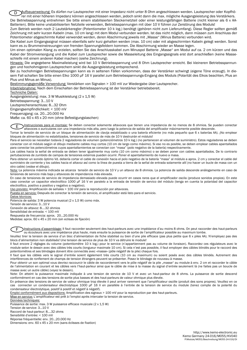 Kemo Electronic M055 User Manual | Page 2 / 4