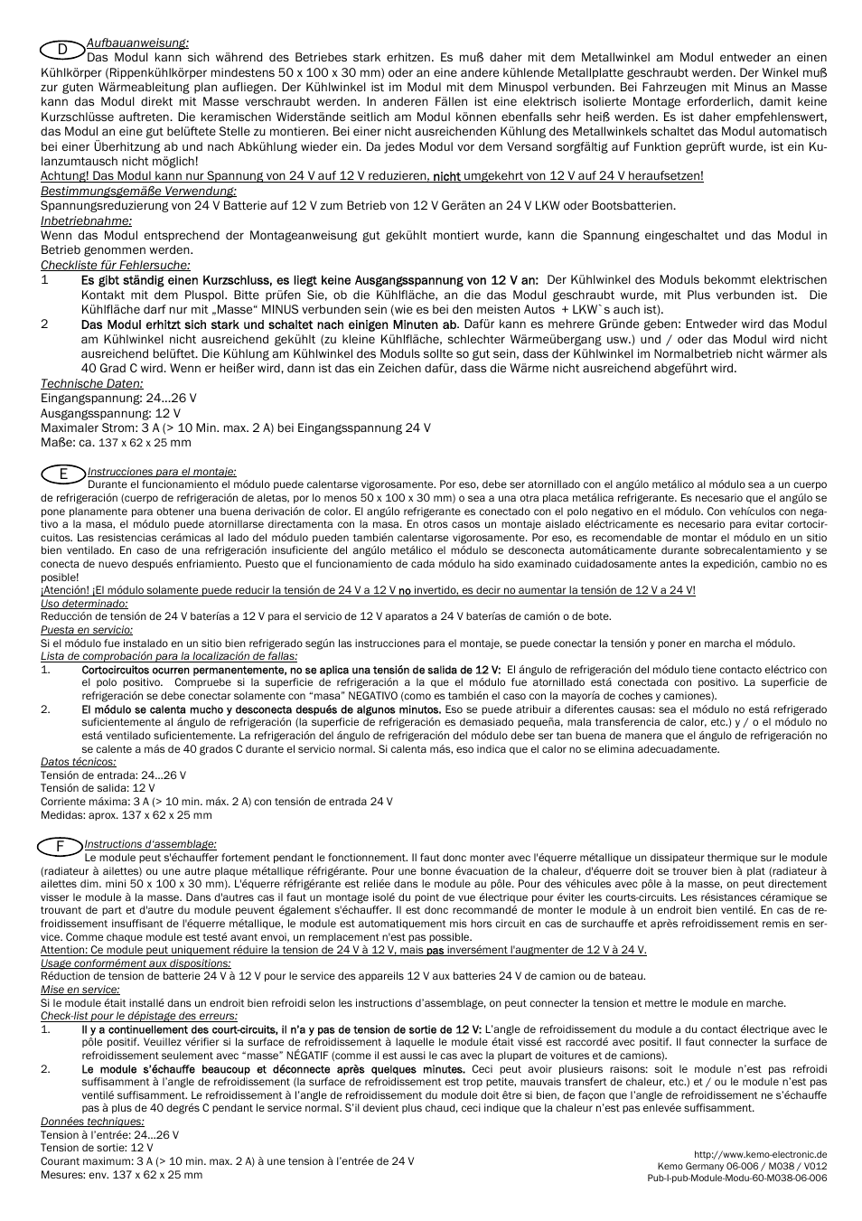 Kemo Electronic M038 User Manual | 4 pages