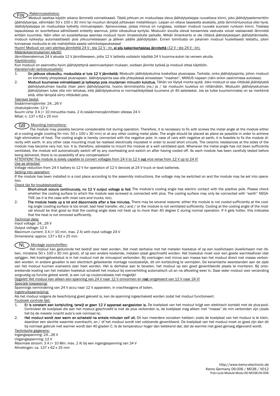 Gb fin nl | Kemo Electronic M038 User Manual | Page 2 / 4
