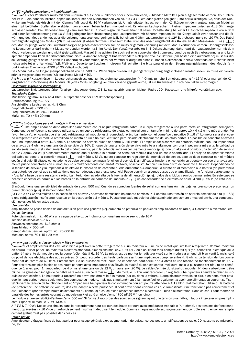 Kemo Electronic M034 User Manual | 4 pages