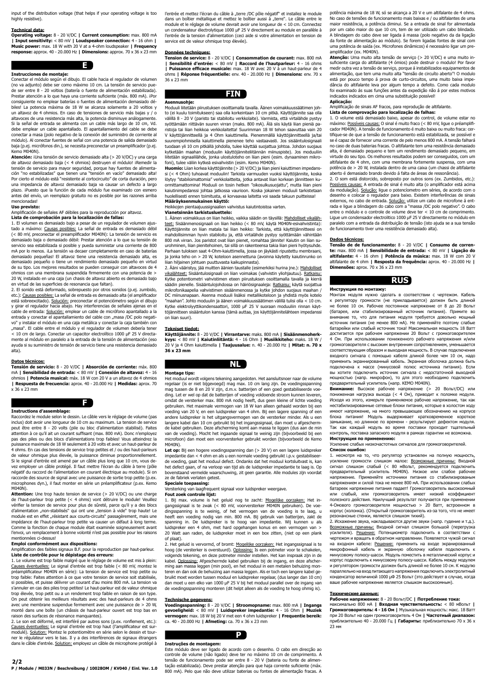 Nl fin rus f p e | Kemo Electronic M033N User Manual | Page 2 / 2