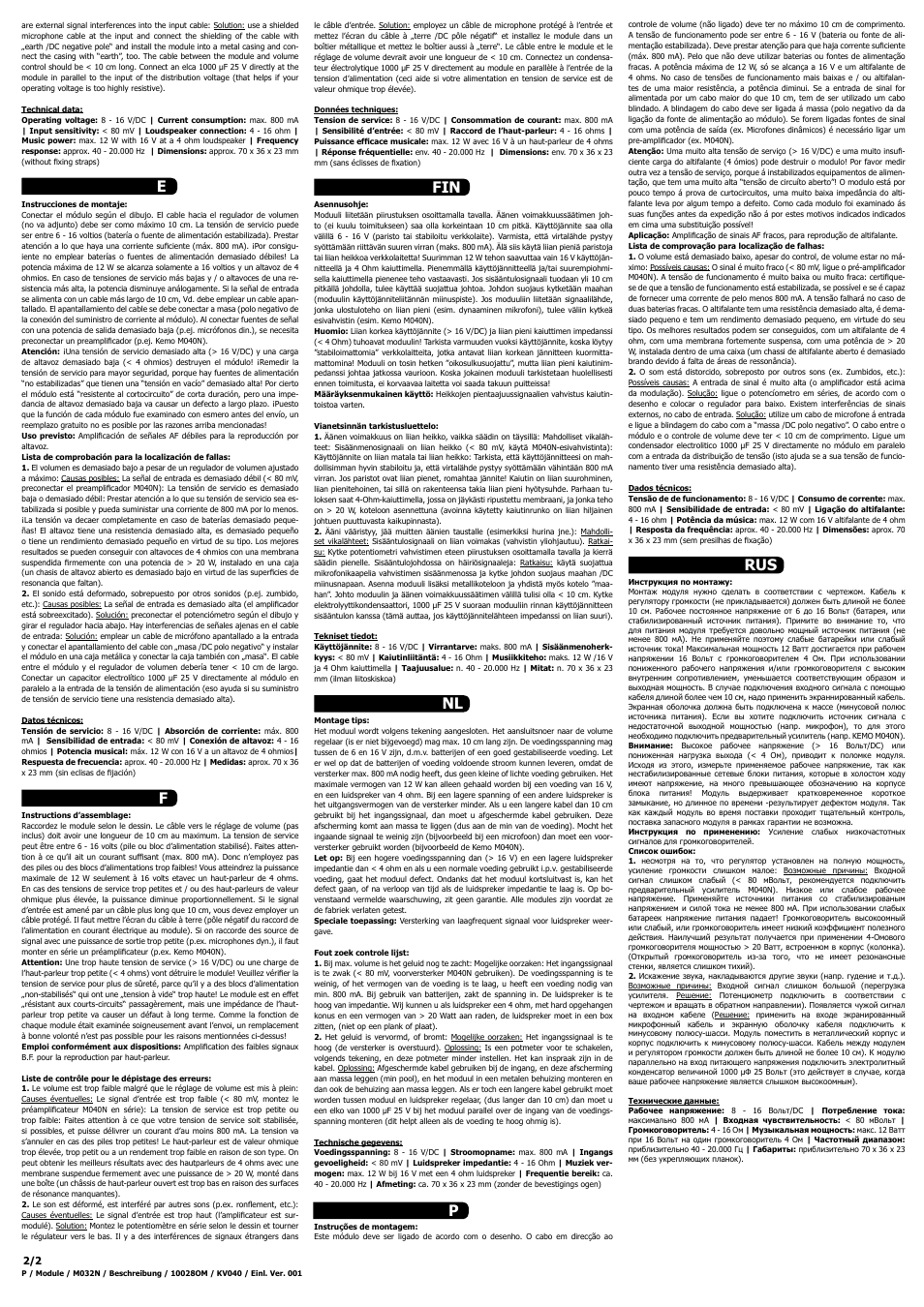 Fnl p rus e fin | Kemo Electronic M032N User Manual | Page 2 / 2