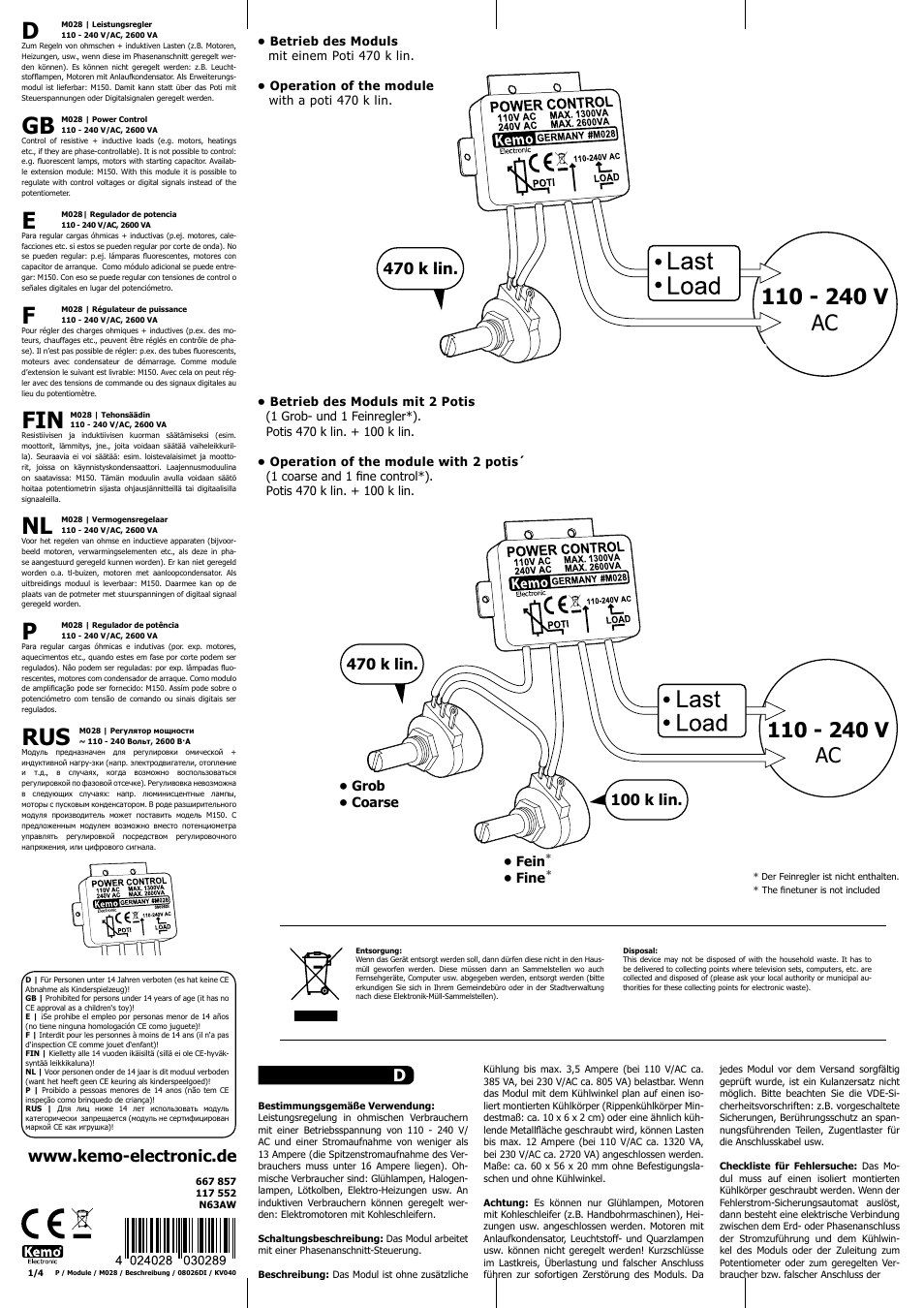 Kemo Electronic M028 User Manual | 4 pages