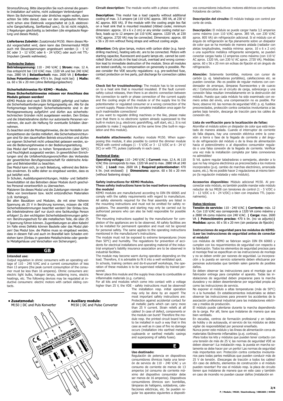 Kemo Electronic M028 User Manual | Page 2 / 4
