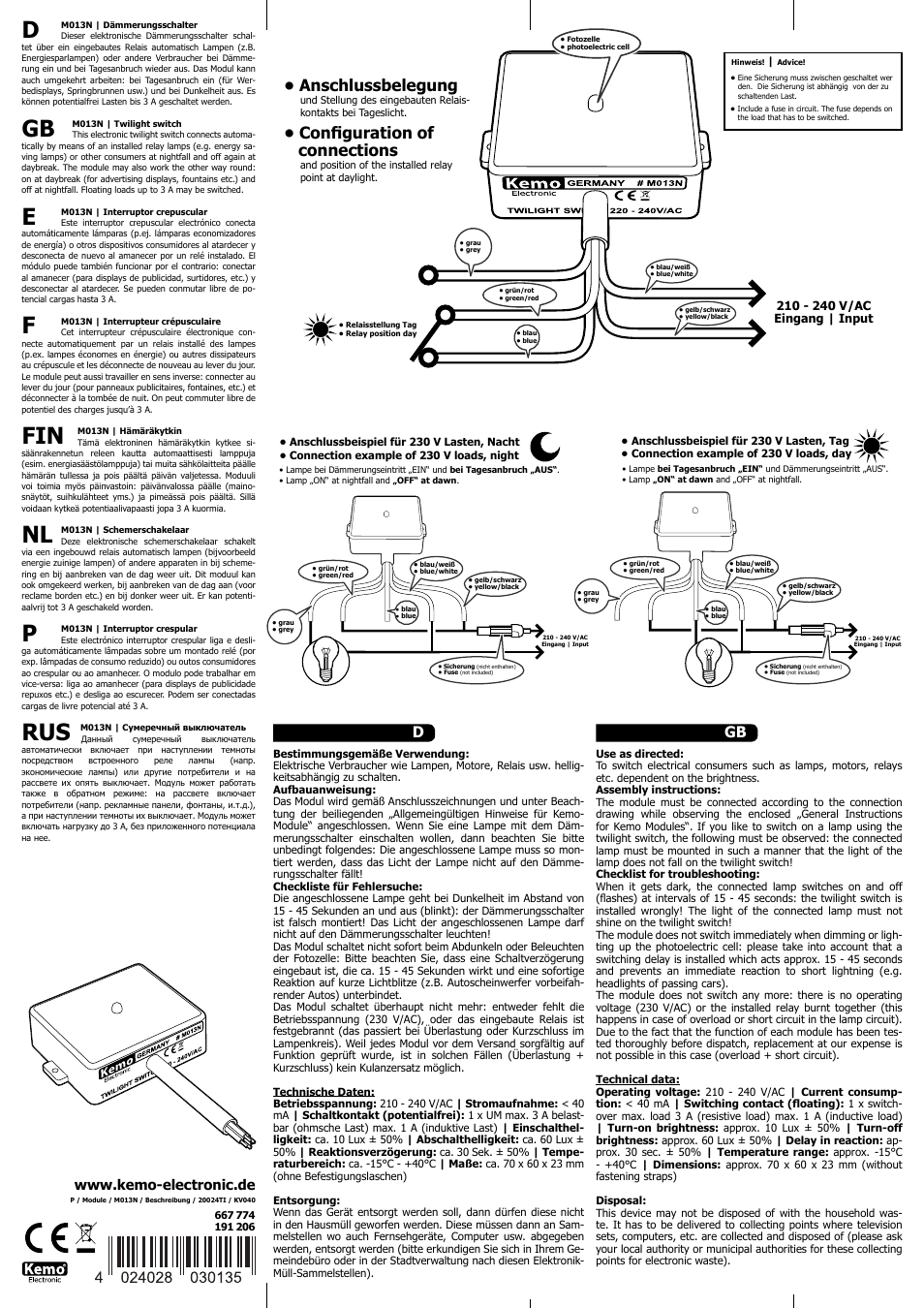 Kemo Electronic M013N User Manual | 2 pages