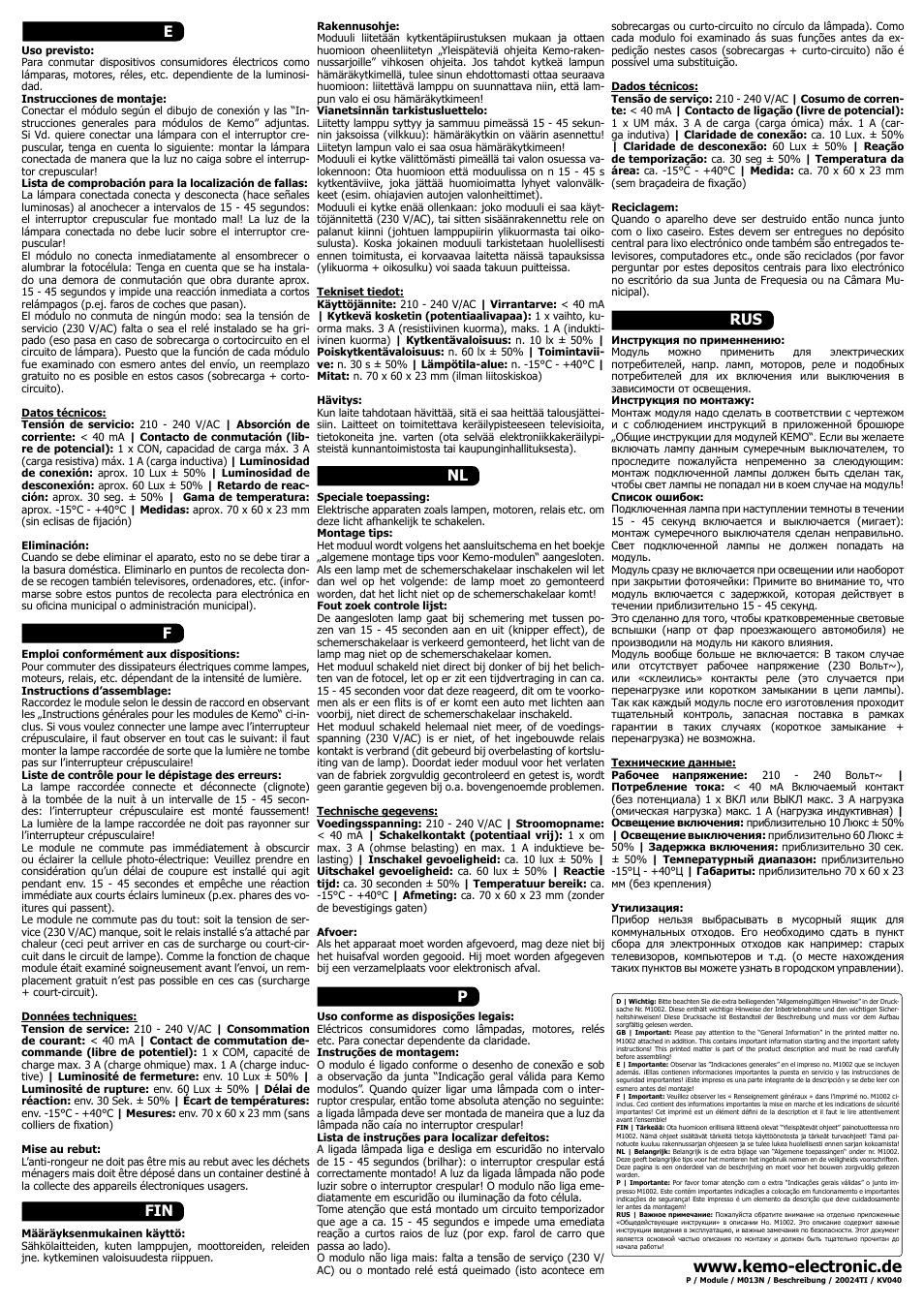 Ef fin nl p rus | Kemo Electronic M013N User Manual | Page 2 / 2