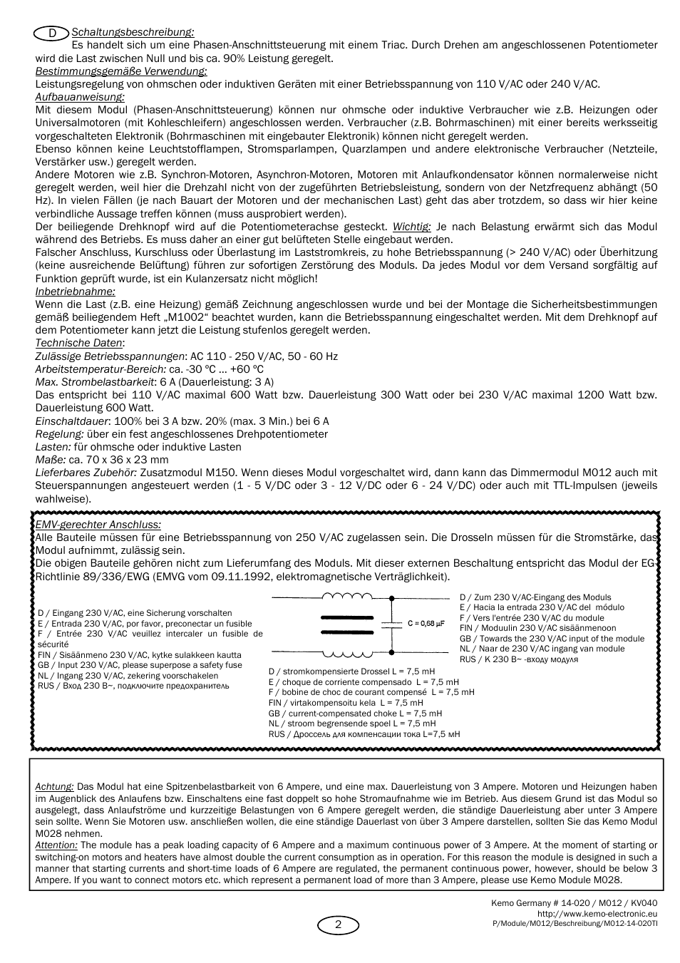 Kemo Electronic M012 User Manual | 6 pages