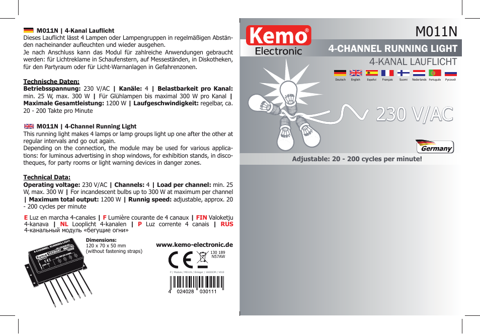 Kemo Electronic M011N User Manual | 3 pages