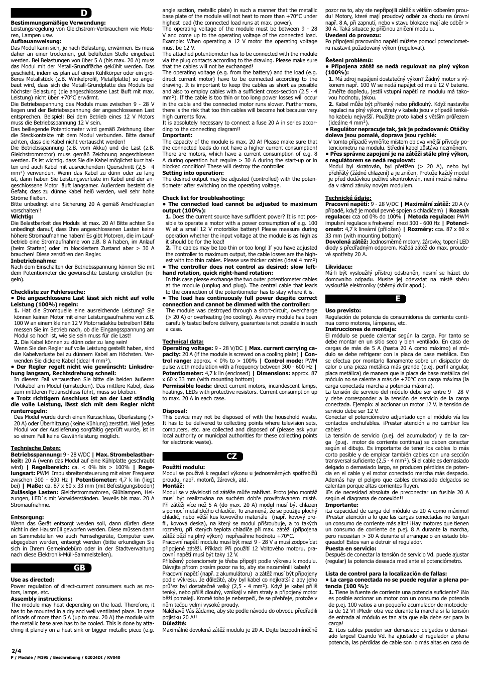 Gb cz e | Kemo Electronic M195 User Manual | Page 2 / 4