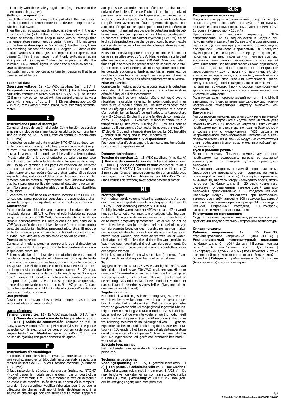Rus nl f e | Kemo Electronic M169 User Manual | Page 2 / 2
