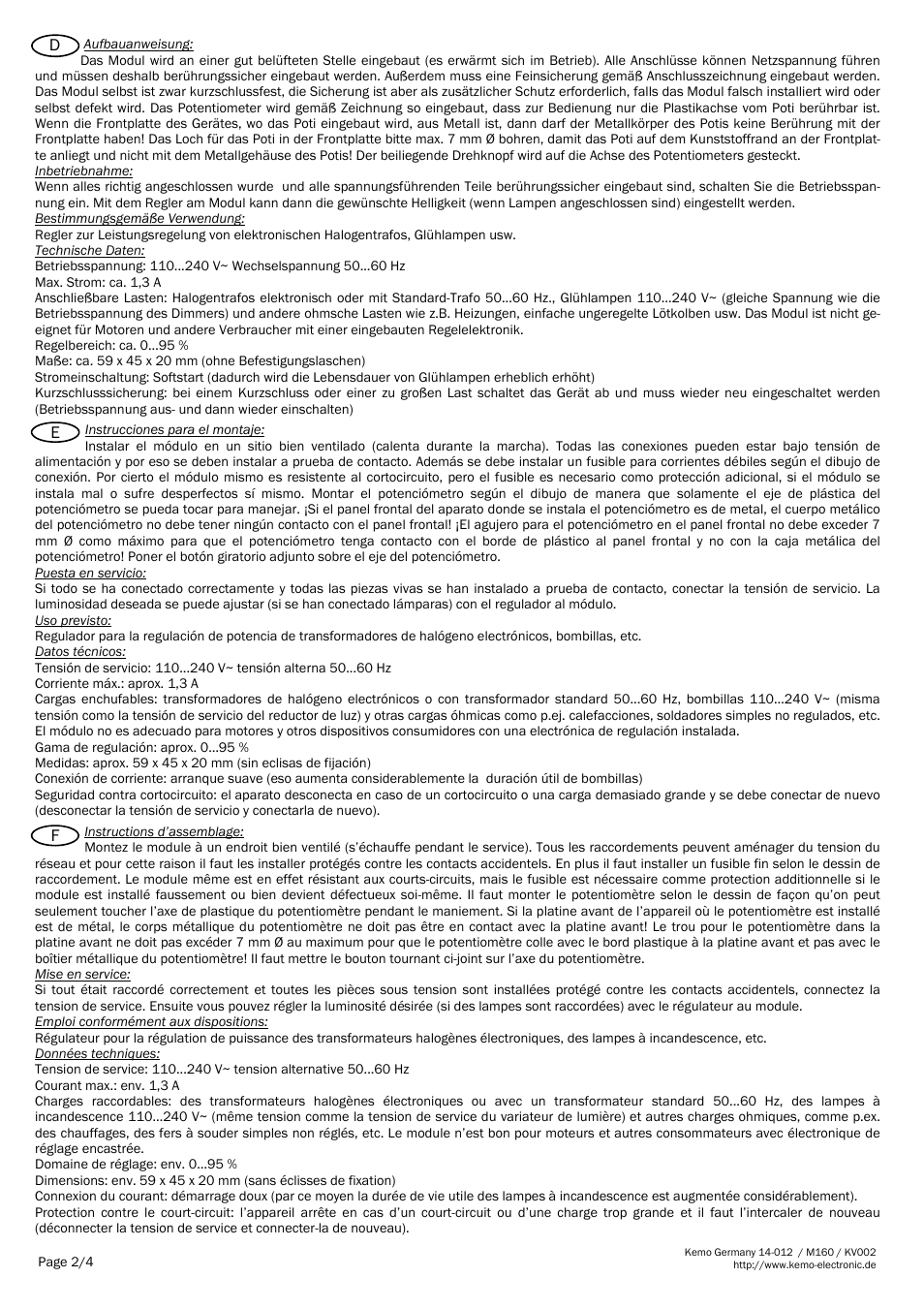 Kemo Electronic M160 User Manual | Page 2 / 4
