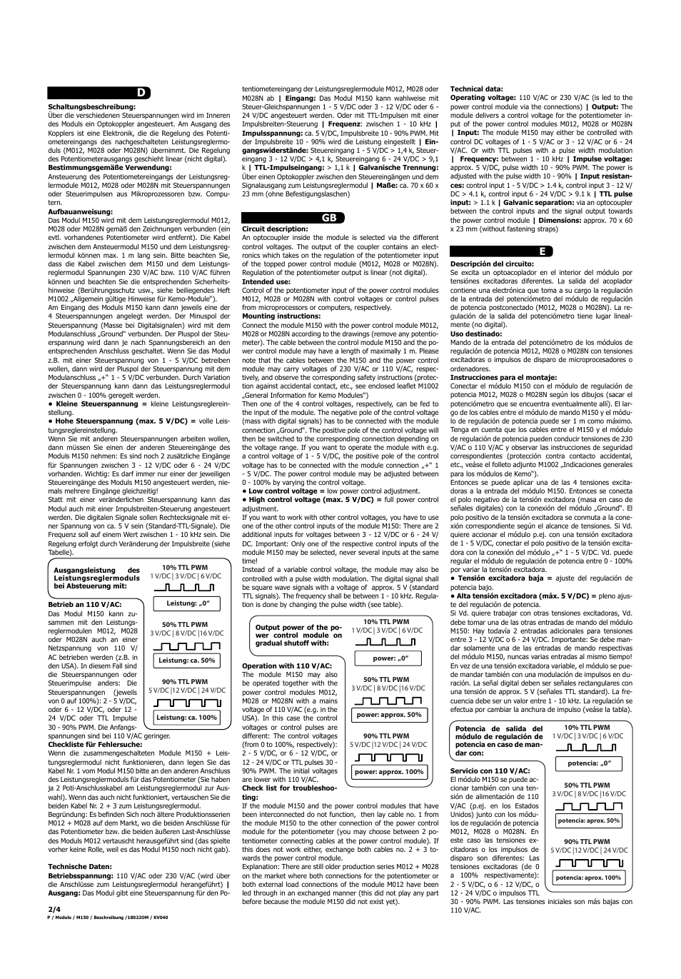 Gb e | Kemo Electronic M150 User Manual | Page 2 / 4