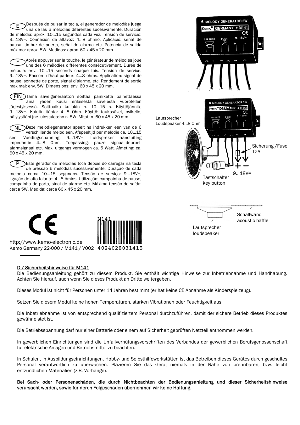Kemo Electronic M141 User Manual | 4 pages