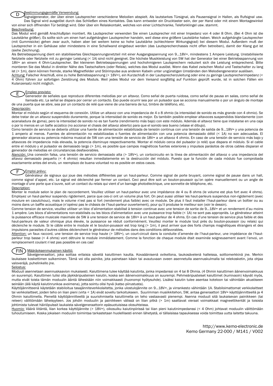 De f fin | Kemo Electronic M141 User Manual | Page 2 / 4
