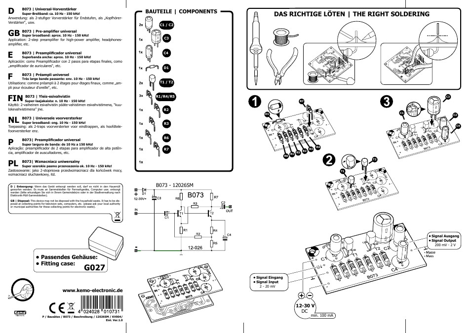 Kemo Electronic B073 User Manual | 2 pages