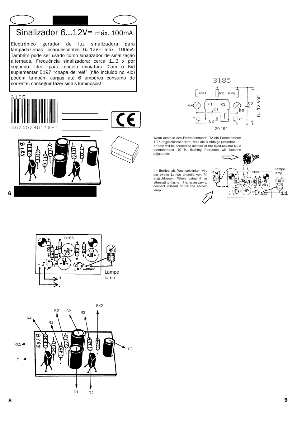 Sinalizador 6 v, Máx. 100ma, Nr. b185 | Kemo Electronic B185 User Manual | Page 3 / 4