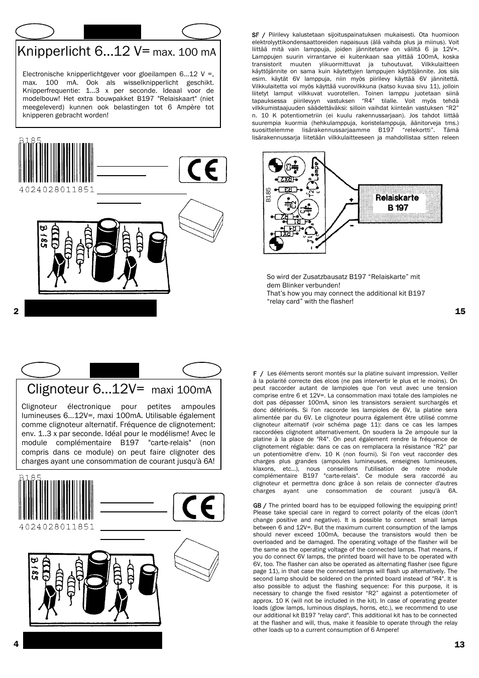 Knipperlicht 6 v, Maxi 100ma, Max. 100 ma | Kemo Electronic B185 User Manual | Page 4 / 4