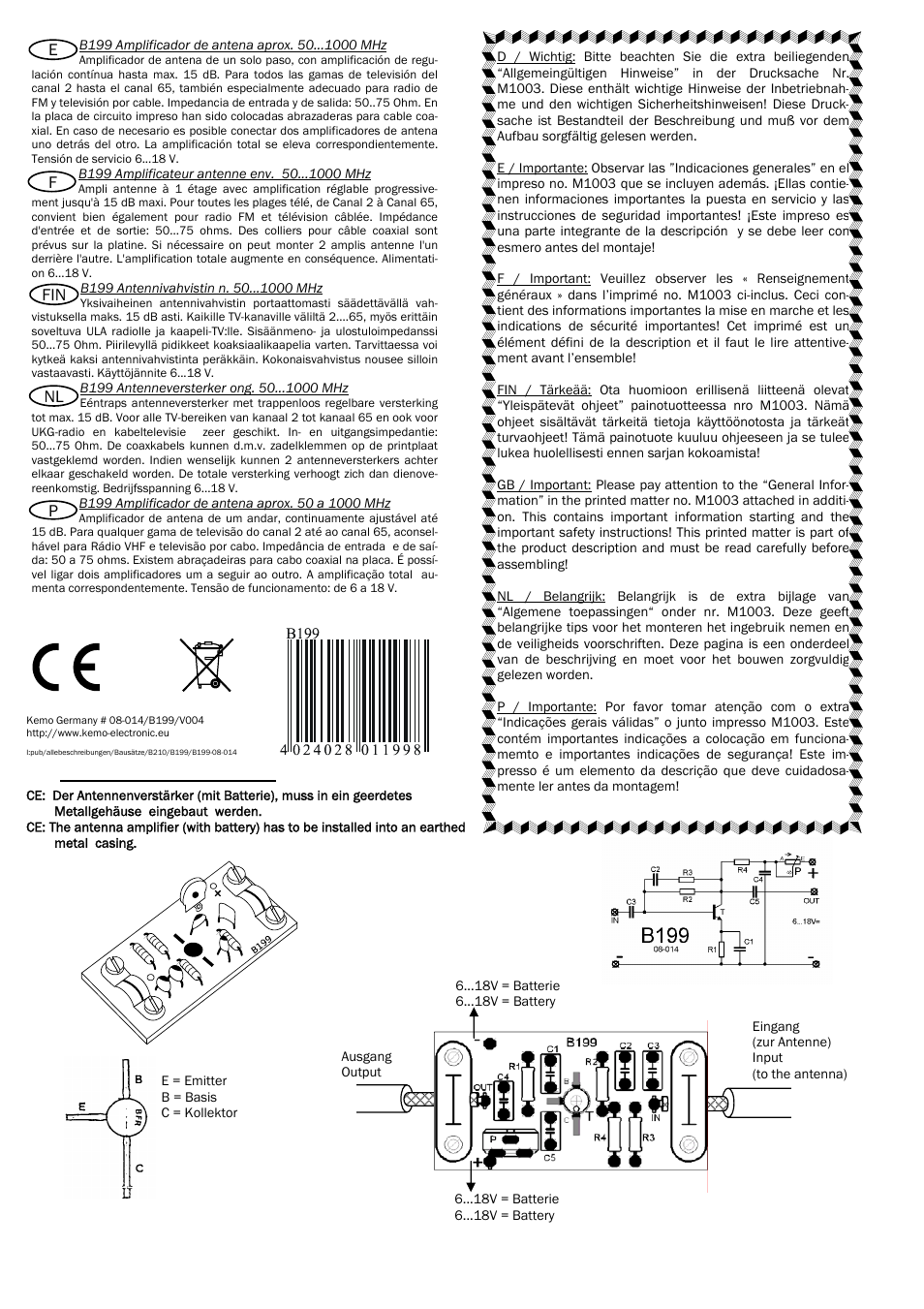 Kemo Electronic B199 User Manual | 4 pages