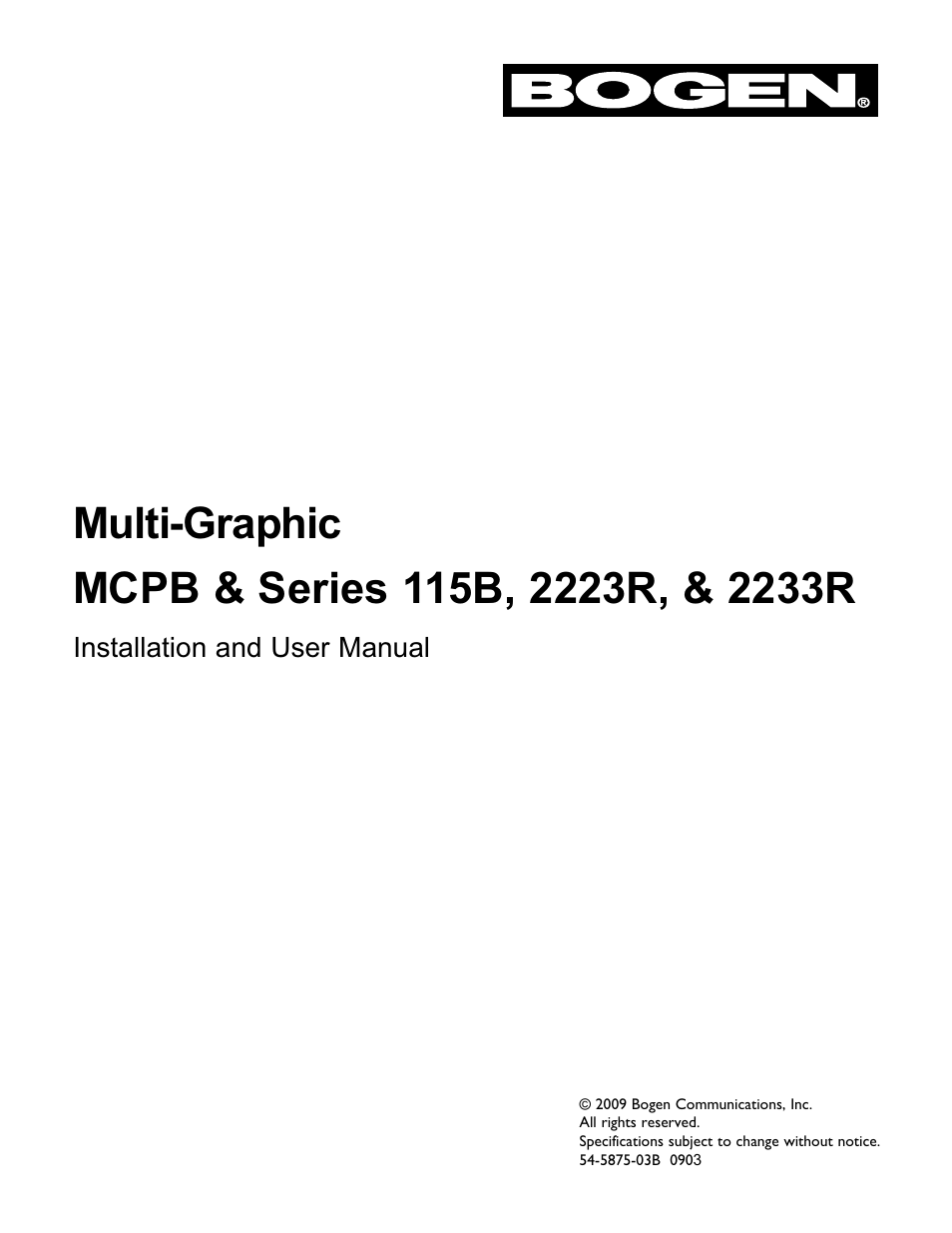 Bogen Multi-Graphic MCPB User Manual | 12 pages