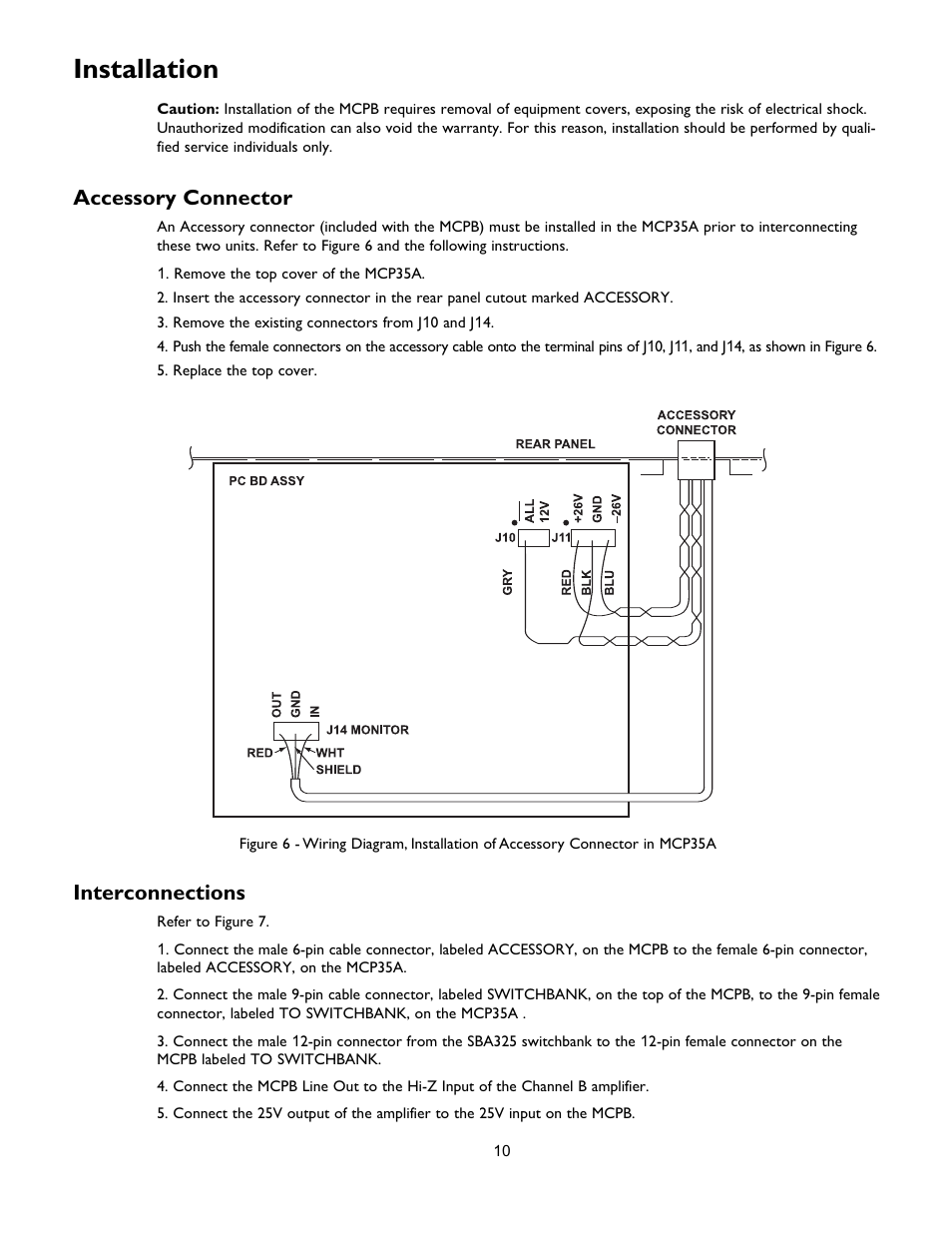 Installation, Accessory connector, Interconnections | Bogen Multi-Graphic MCPB User Manual | Page 10 / 12