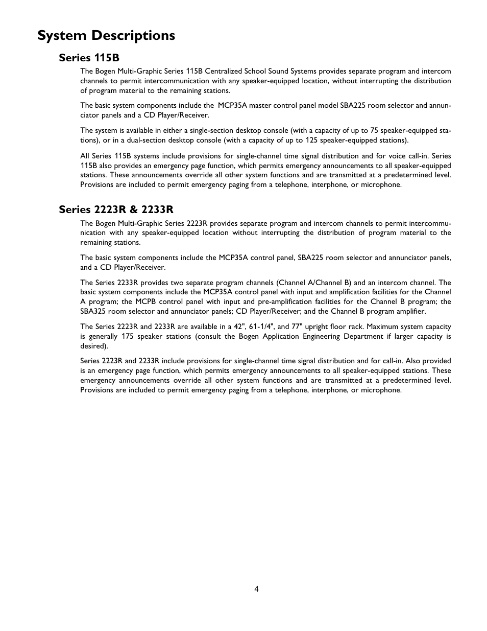 System descriptions, Series 115b | Bogen Multi-Graphic MCPB User Manual | Page 4 / 12