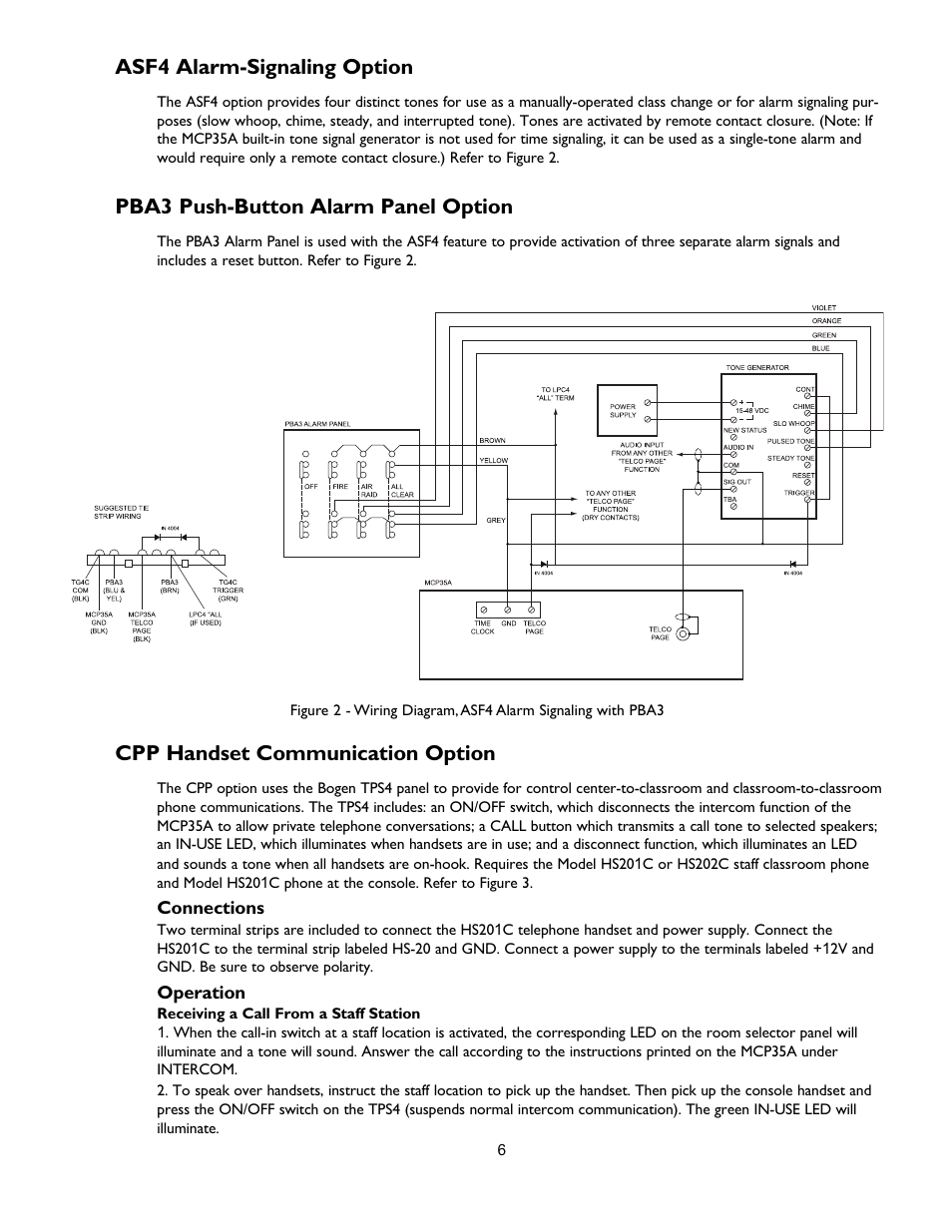 Asf4 alarm-signaling option, Pba3 push-button alarm panel option, Cpp handset communication option | Bogen Multi-Graphic MCPB User Manual | Page 6 / 12