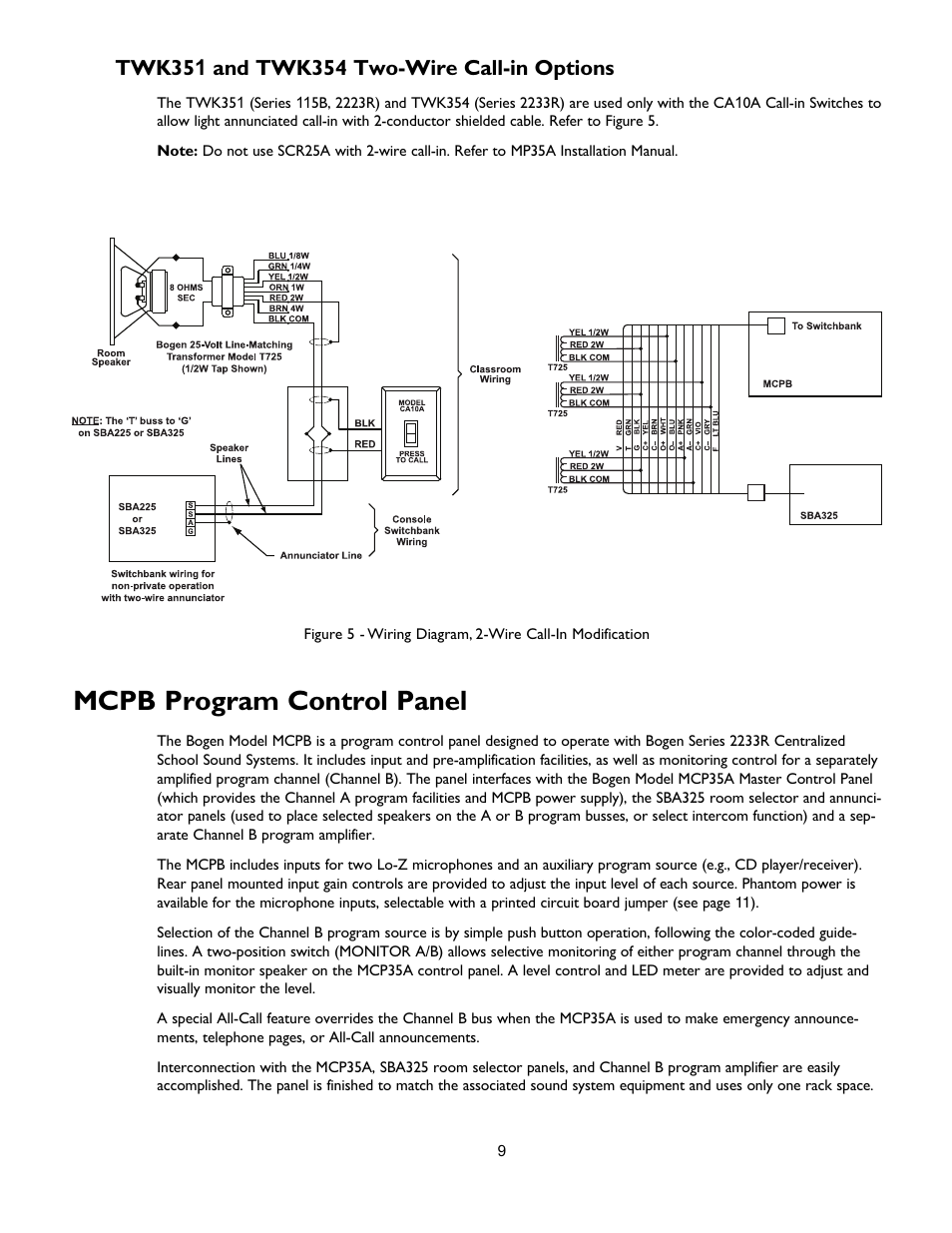 Mcpb program control panel | Bogen Multi-Graphic MCPB User Manual | Page 9 / 12