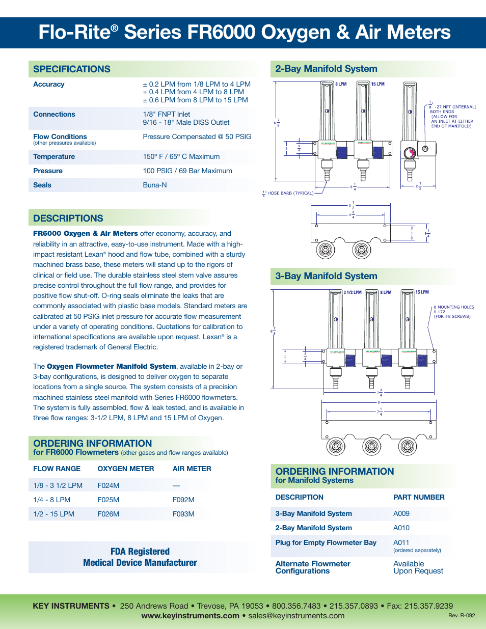 Flo-rite, Series fr6000 oxygen & air meters | Key Instruments FR6000 Series User Manual | Page 2 / 2