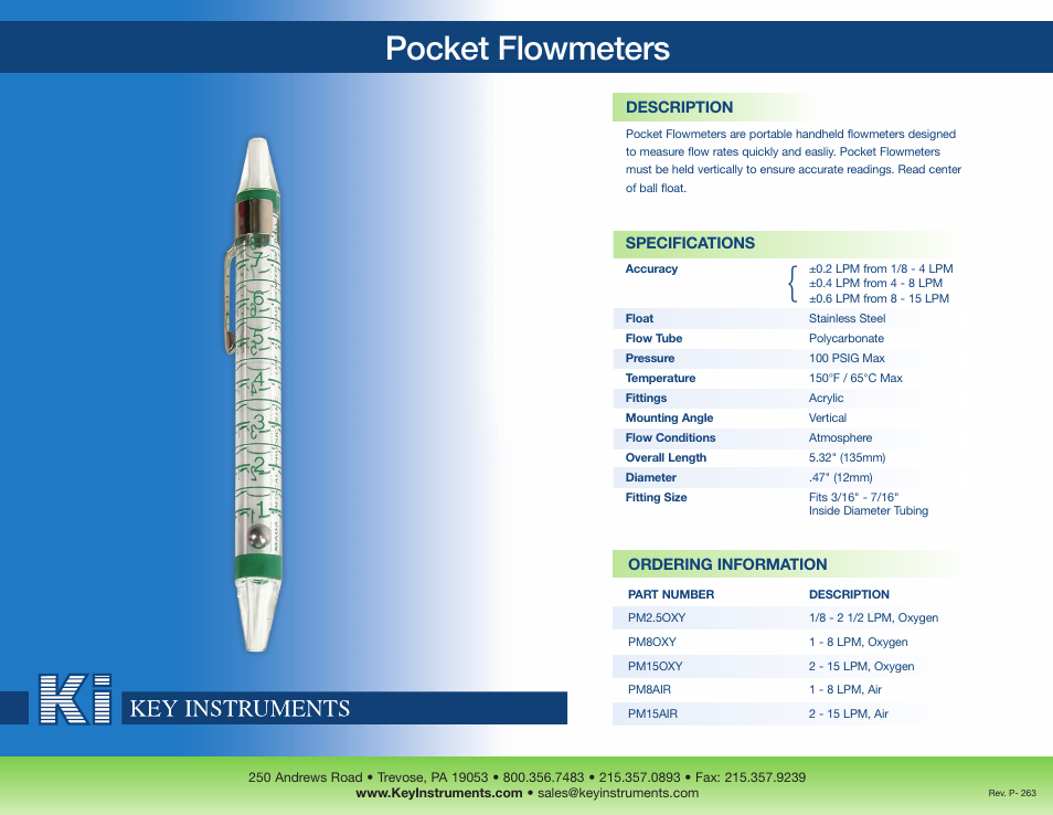 Key Instruments Pocket Flowmeters User Manual | 1 page