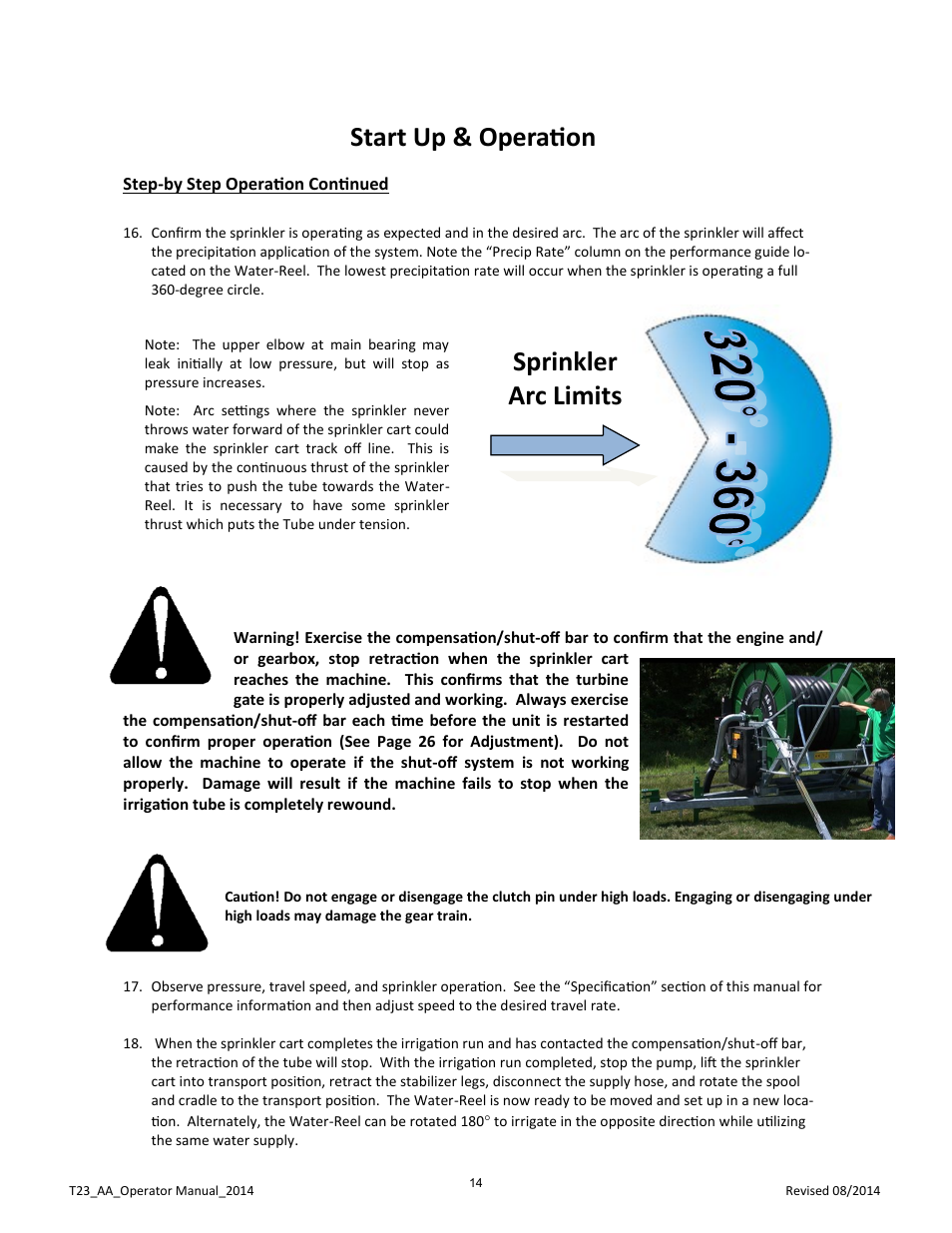 Start up & operation, Sprinkler arc limits | Kifco E23 360,000 - Present: Operator Manual User Manual | Page 17 / 44