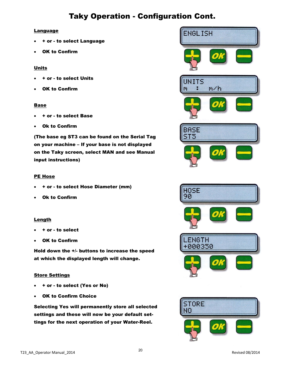 Taky operation - configuration cont | Kifco E23 360,000 - Present: Operator Manual User Manual | Page 23 / 44