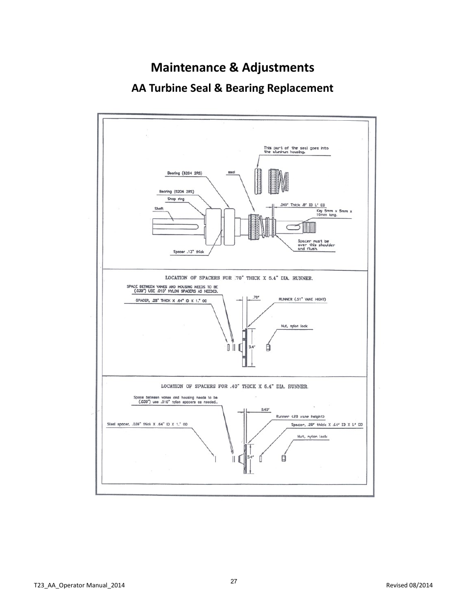 Maintenance & adjustments, Aa turbine seal & bearing replacement | Kifco E23 360,000 - Present: Operator Manual User Manual | Page 30 / 44