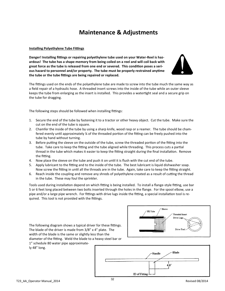 Maintenance & adjustments | Kifco E23 360,000 - Present: Operator Manual User Manual | Page 35 / 44