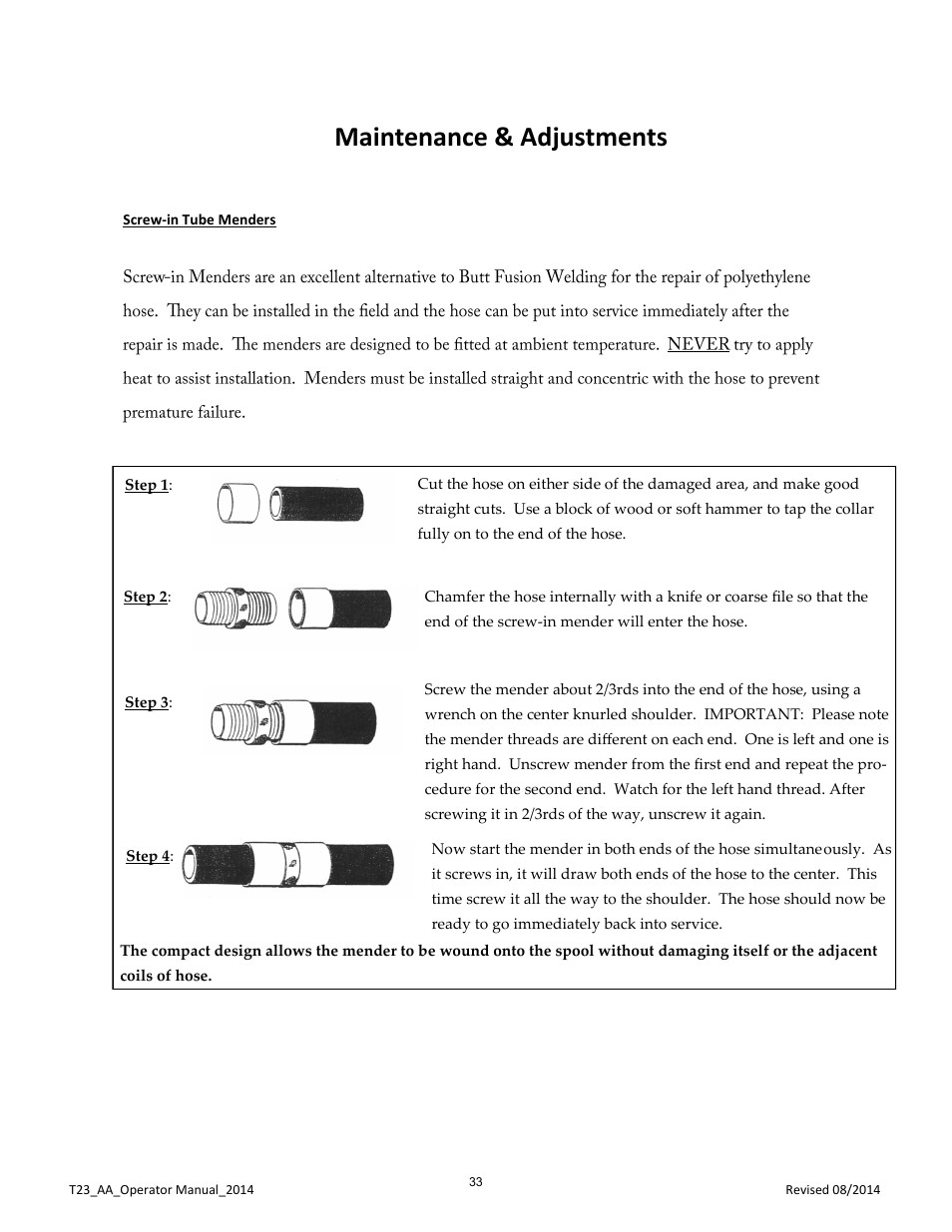 Maintenance & adjustments | Kifco E23 360,000 - Present: Operator Manual User Manual | Page 36 / 44