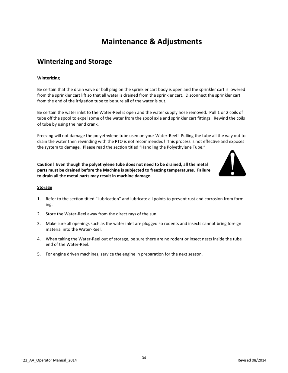 Maintenance & adjustments, Winterizing and storage | Kifco E23 360,000 - Present: Operator Manual User Manual | Page 37 / 44