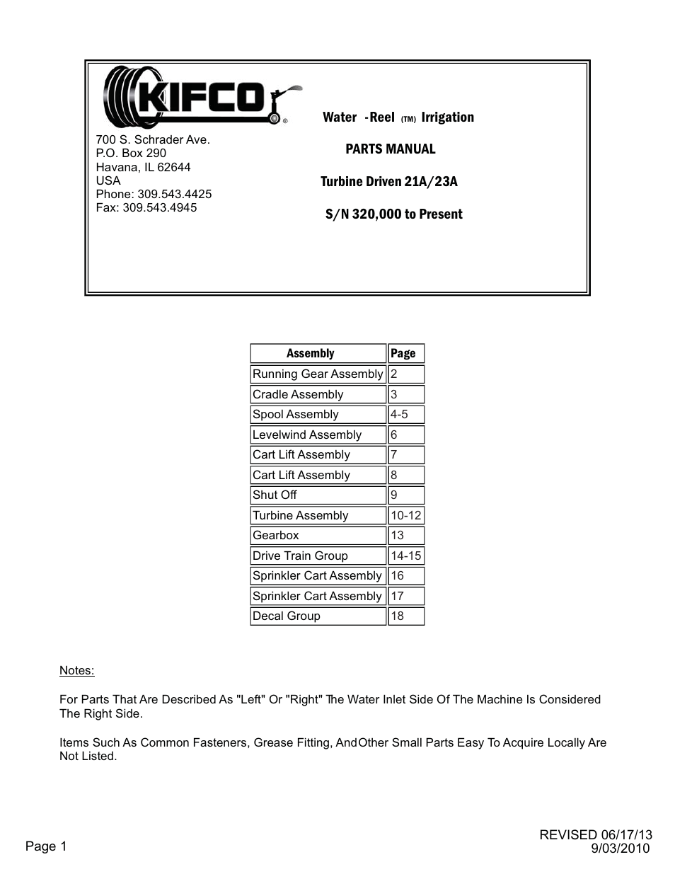 Kifco E23 320,000 - Present Parts Manual User Manual | 18 pages