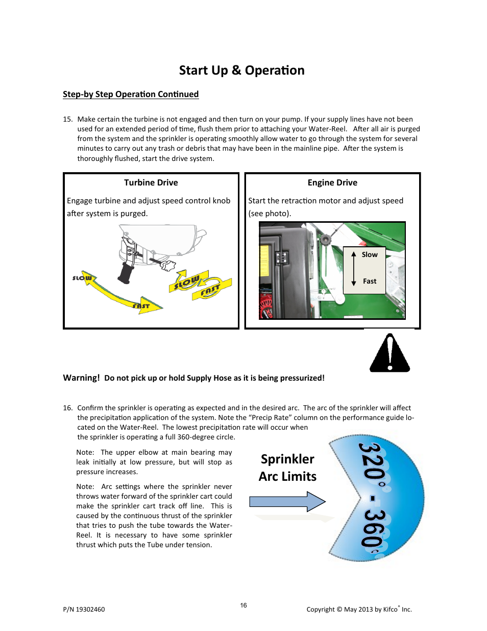 Start up & operation, Sprinkler arc limits | Kifco E30x660 400,000 - Present Operator Manual User Manual | Page 22 / 46