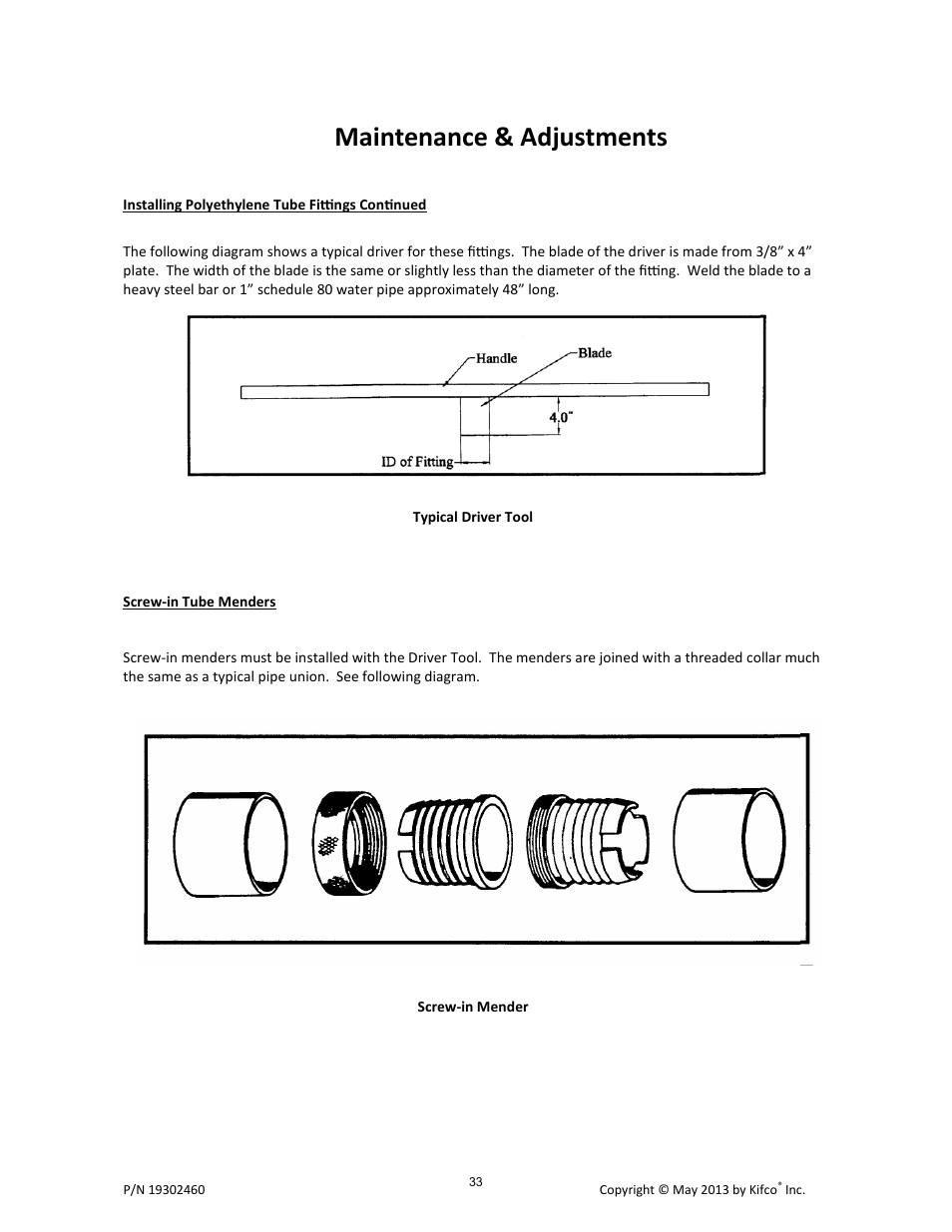 Maintenance & adjustments | Kifco E30x660 400,000 - Present Operator Manual User Manual | Page 39 / 46