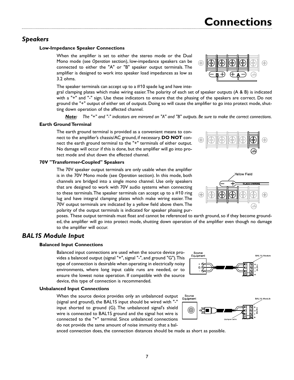 Connections, Speakers, Bal1s module input | Bogen M-CLASS AMPLIFIER M450 User Manual | Page 10 / 19