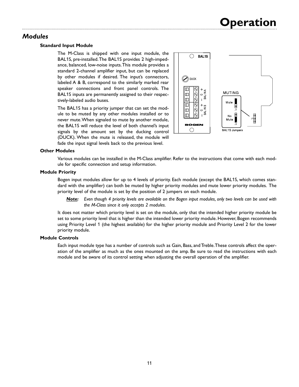 Operation, Modules | Bogen M-CLASS AMPLIFIER M450 User Manual | Page 14 / 19