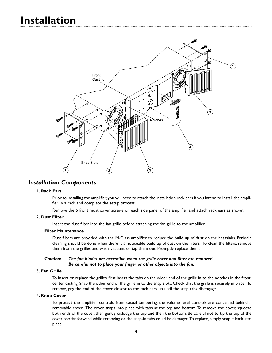 Installation, Installation components | Bogen M-CLASS AMPLIFIER M450 User Manual | Page 7 / 19