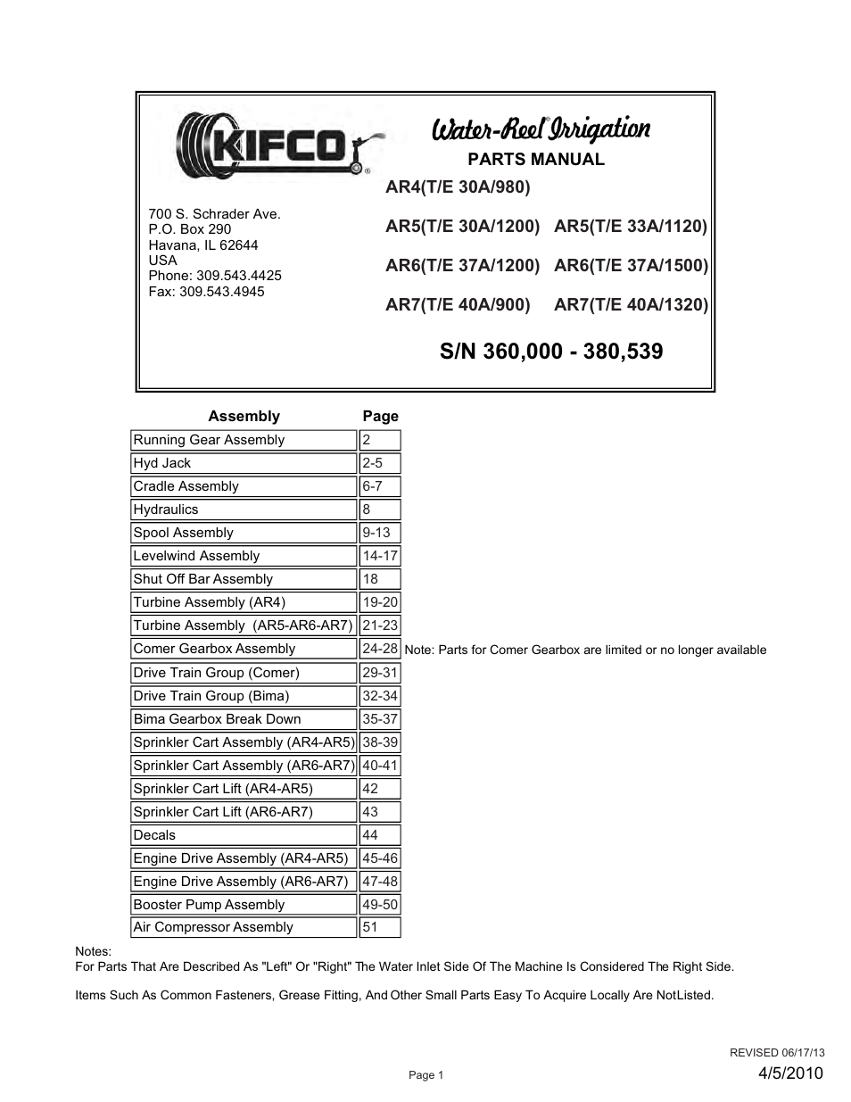 Kifco E33x1120 360,000 - 380,539 Parts Manual User Manual | 51 pages