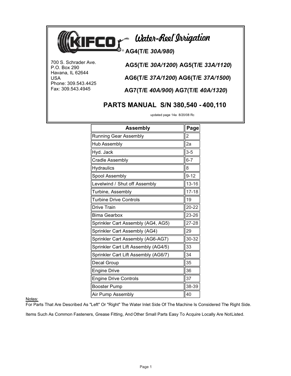 Kifco T40x1320 380,540 - 400,110 Parts Manual User Manual | 41 pages