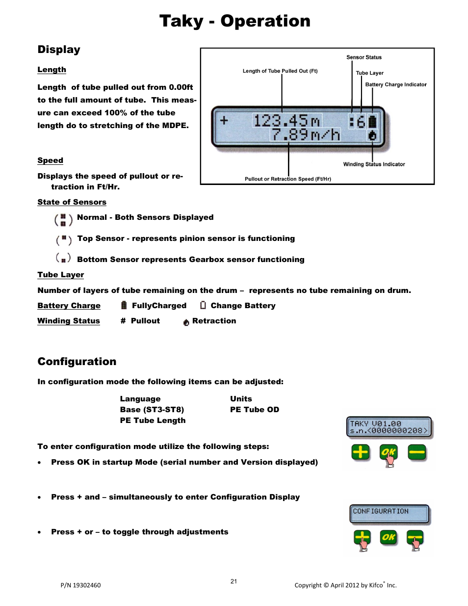 Taky - operation, Display, Configuration | Kifco T40x1320 - Two Axle 380,601 - Present Operator Manual User Manual | Page 24 / 49