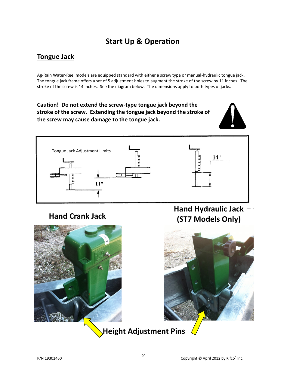 Start up & operation, Tongue jack | Kifco T40x1320 - Two Axle 380,601 - Present Operator Manual User Manual | Page 32 / 49