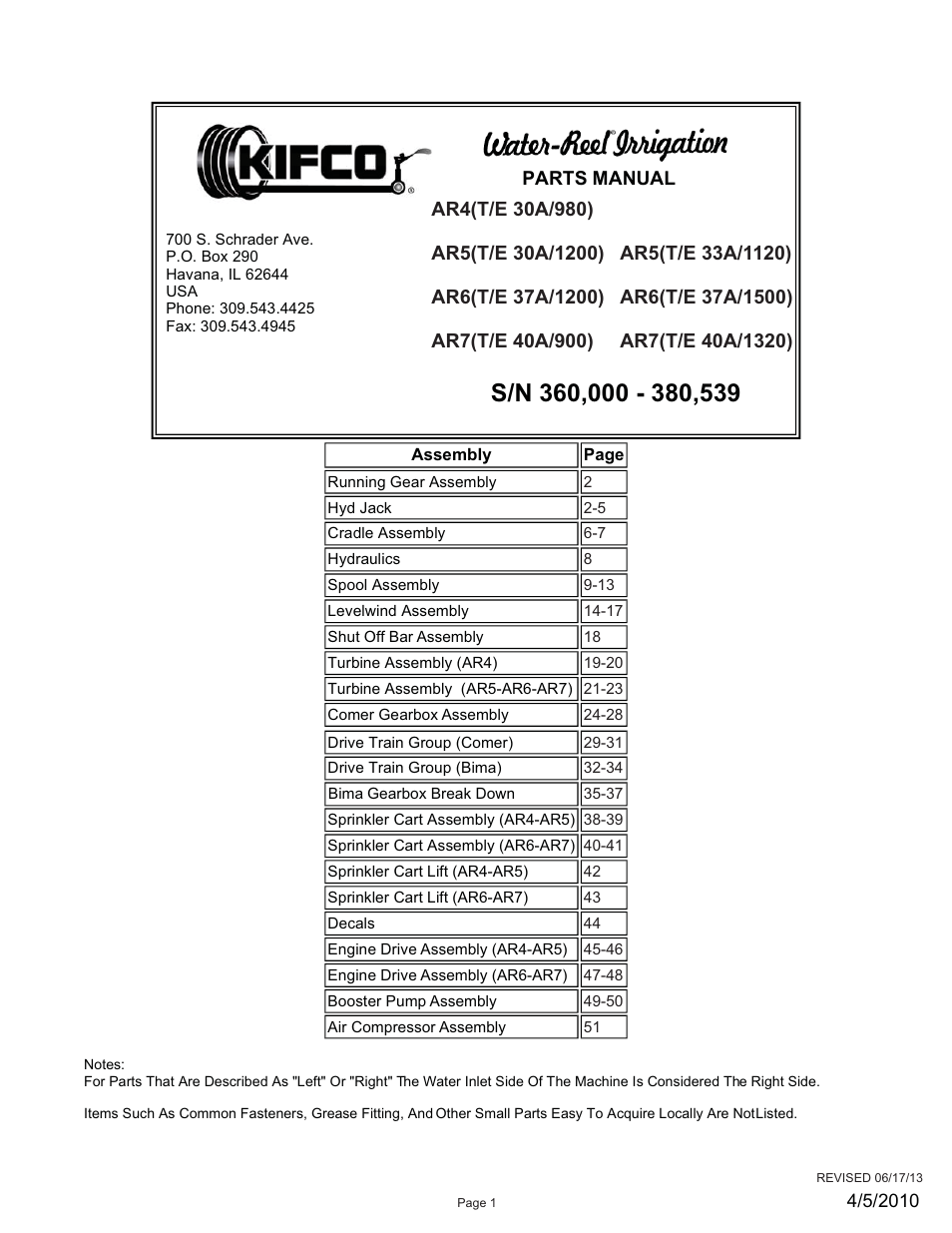 Kifco E37x1220 60,000 - 380,539 Parts Manual User Manual | 51 pages