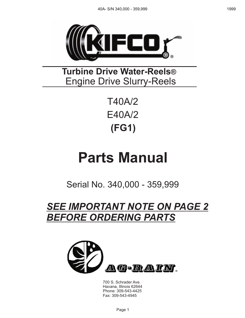 Kifco T40x1320 340,000 - 359,999 Parts Manual User Manual | 31 pages